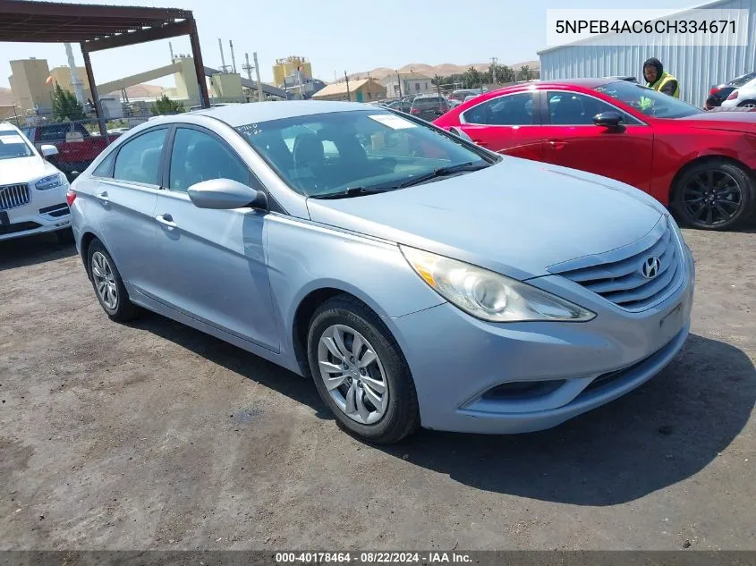 2012 Hyundai Sonata Gls VIN: 5NPEB4AC6CH334671 Lot: 40178464