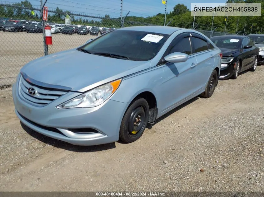 2012 Hyundai Sonata Gls VIN: 5NPEB4AC2CH465838 Lot: 40180494