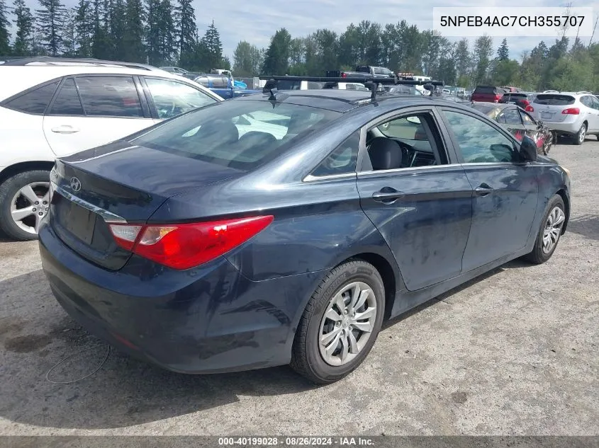 2012 Hyundai Sonata Gls VIN: 5NPEB4AC7CH355707 Lot: 40199028