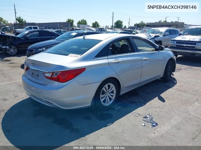 2012 Hyundai Sonata Gls VIN: 5NPEB4ACXCH398146 Lot: 40275209