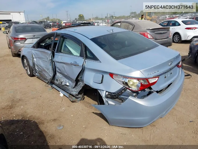 2012 Hyundai Sonata Se VIN: 5NPEC4AC3CH371643 Lot: 40330716