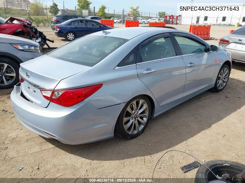 2012 Hyundai Sonata Se VIN: 5NPEC4AC3CH371643 Lot: 40330716