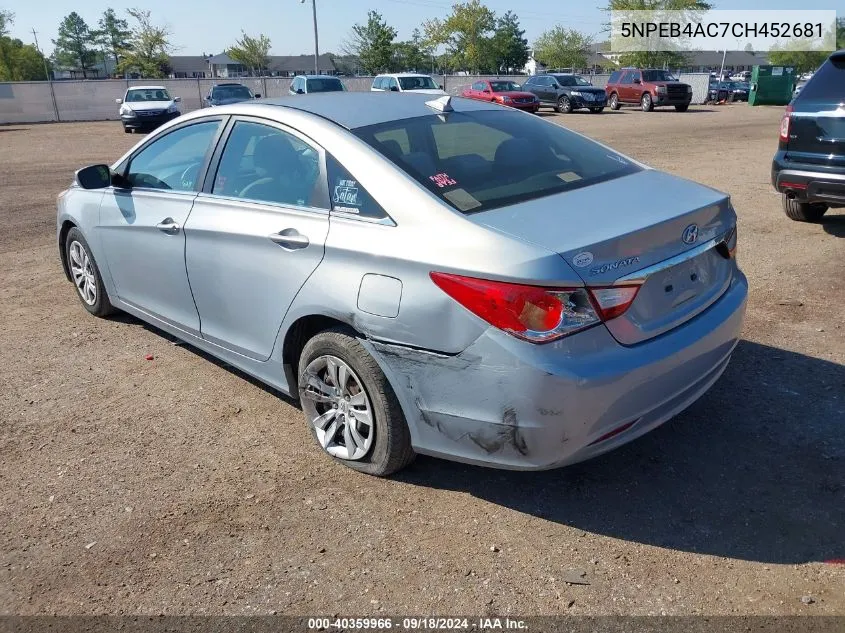 2012 Hyundai Sonata Gls VIN: 5NPEB4AC7CH452681 Lot: 40359966