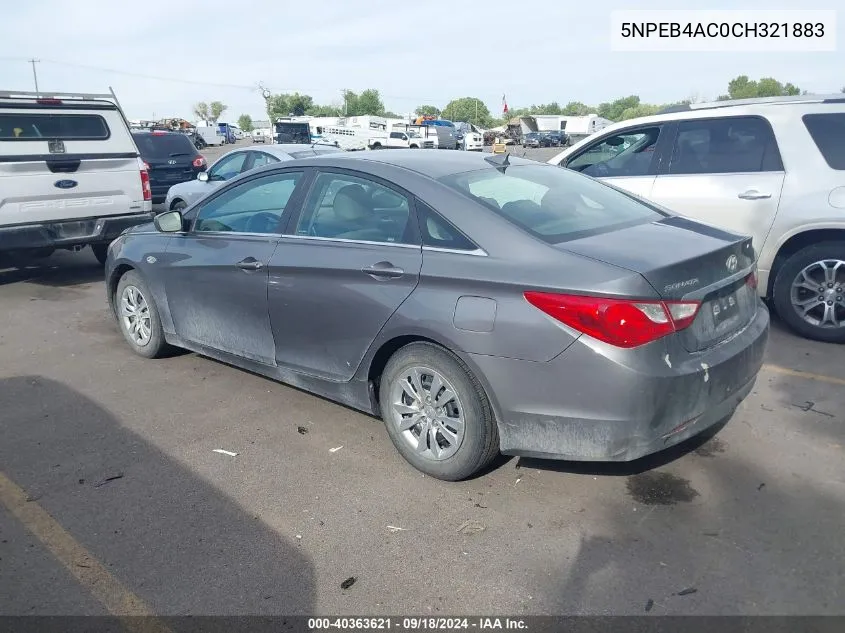 2012 Hyundai Sonata Gls VIN: 5NPEB4AC0CH321883 Lot: 40363621