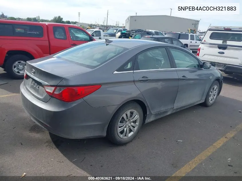 2012 Hyundai Sonata Gls VIN: 5NPEB4AC0CH321883 Lot: 40363621