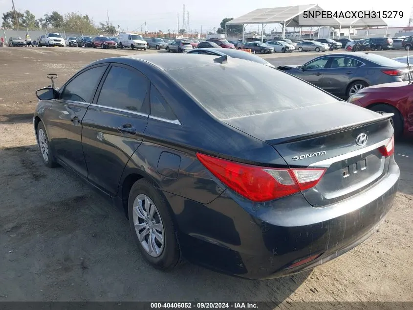 2012 Hyundai Sonata Gls VIN: 5NPEB4ACXCH315279 Lot: 40406052