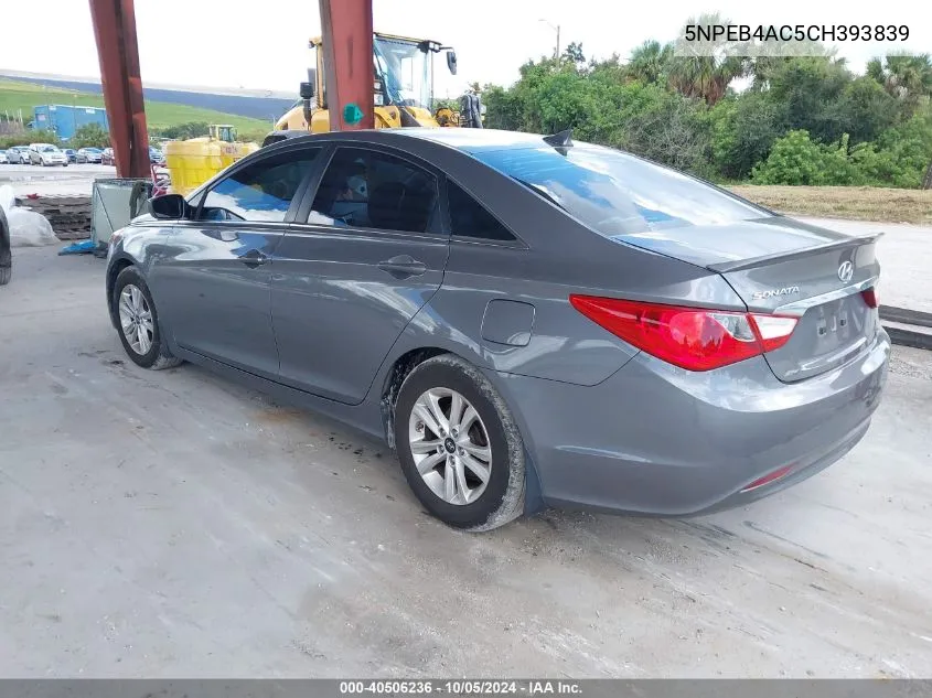 2012 Hyundai Sonata Gls VIN: 5NPEB4AC5CH393839 Lot: 40506236