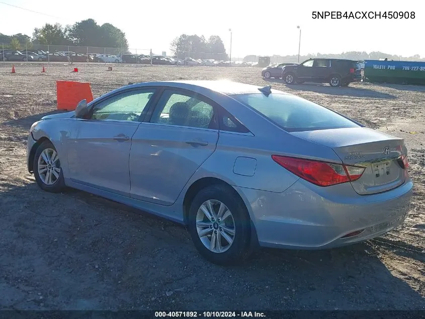 2012 Hyundai Sonata Gls VIN: 5NPEB4ACXCH450908 Lot: 40571892