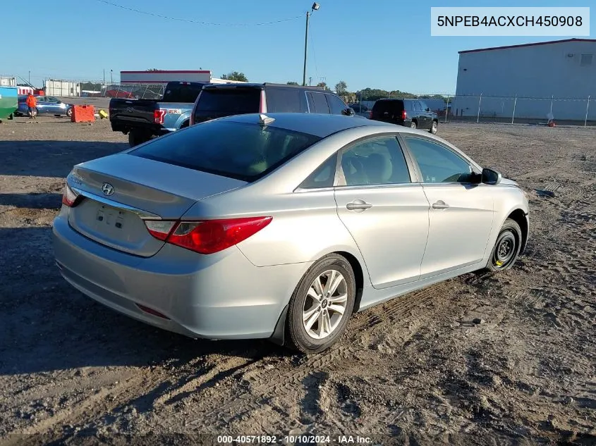 2012 Hyundai Sonata Gls VIN: 5NPEB4ACXCH450908 Lot: 40571892