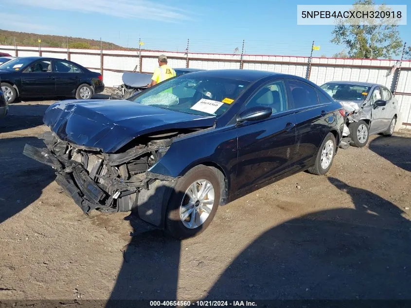 2012 Hyundai Sonata Gls VIN: 5NPEB4ACXCH320918 Lot: 40654560