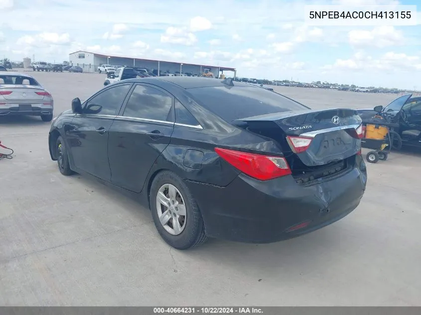 2012 Hyundai Sonata Gls VIN: 5NPEB4AC0CH413155 Lot: 40664231