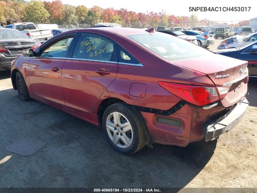 2012 Hyundai Sonata Gls VIN: 5NPEB4AC1CH453017 Lot: 40665194