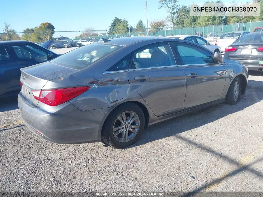 2012 Hyundai Sonata Gls VIN: 5NPEB4AC0CH338070 Lot: 40681605