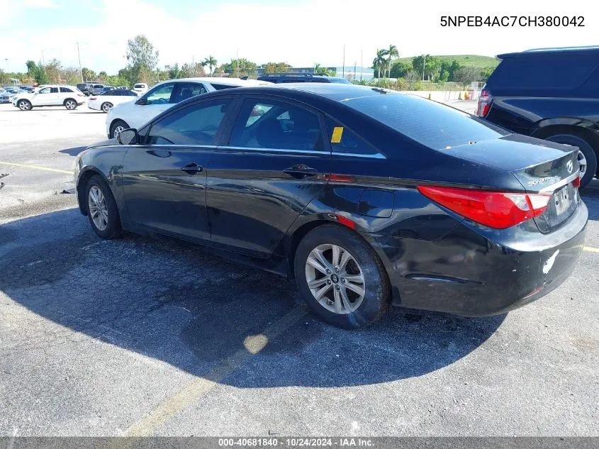 2012 Hyundai Sonata Gls VIN: 5NPEB4AC7CH380042 Lot: 40681840