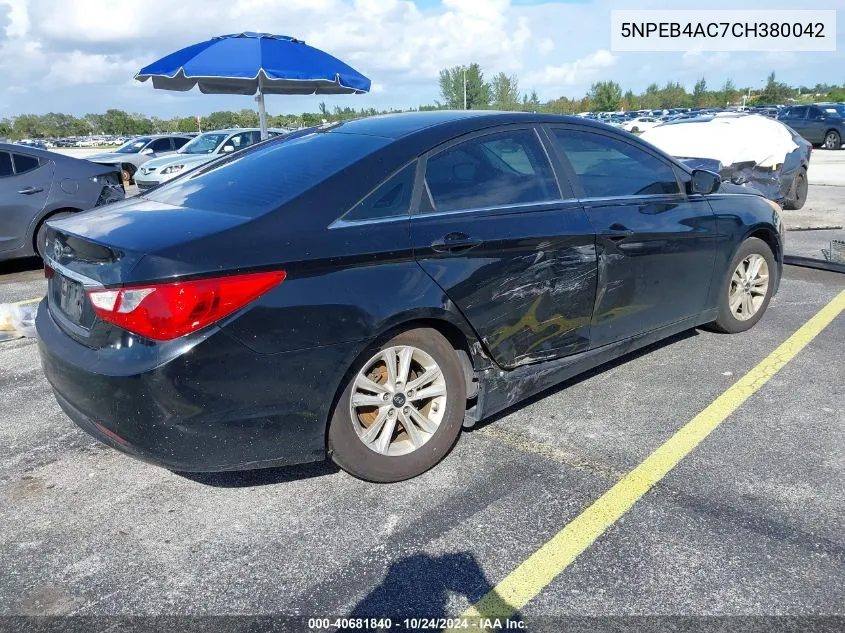 2012 Hyundai Sonata Gls VIN: 5NPEB4AC7CH380042 Lot: 40681840