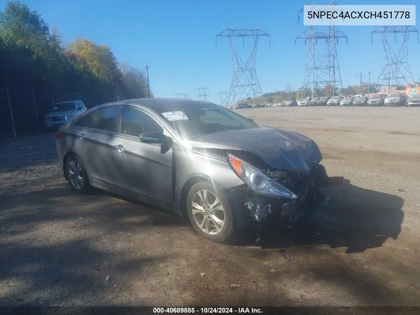 2012 Hyundai Sonata Limited VIN: 5NPEC4ACXCH451778 Lot: 40689885