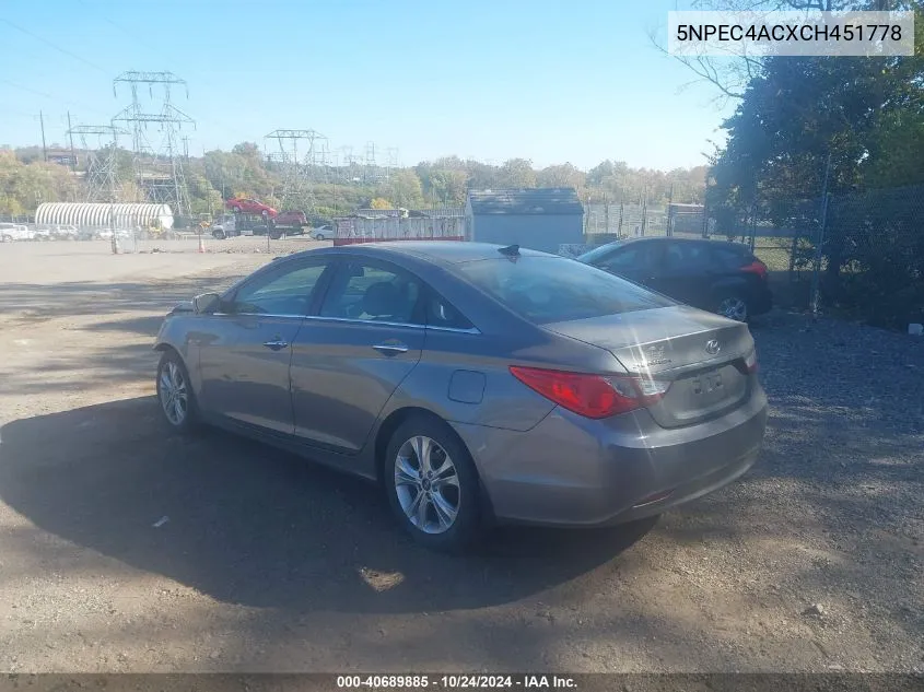 2012 Hyundai Sonata Limited VIN: 5NPEC4ACXCH451778 Lot: 40689885