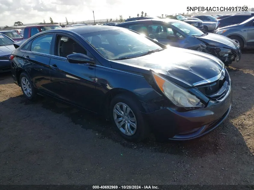 2012 Hyundai Sonata Gls VIN: 5NPEB4AC1CH491752 Lot: 40692969