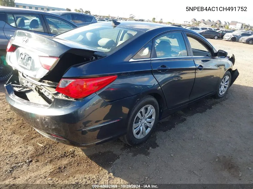 2012 Hyundai Sonata Gls VIN: 5NPEB4AC1CH491752 Lot: 40692969