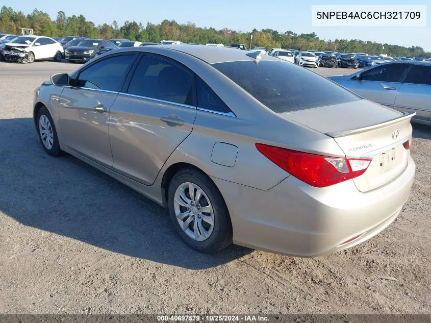 2012 Hyundai Sonata Gls VIN: 5NPEB4AC6CH321709 Lot: 40697579