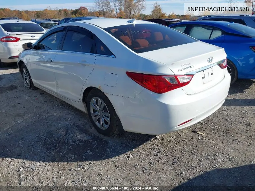 2012 Hyundai Sonata Gls VIN: 5NPEB4AC8CH383578 Lot: 40705634