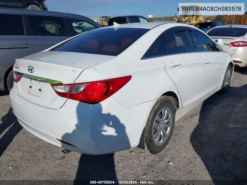 2012 Hyundai Sonata Gls VIN: 5NPEB4AC8CH383578 Lot: 40705634