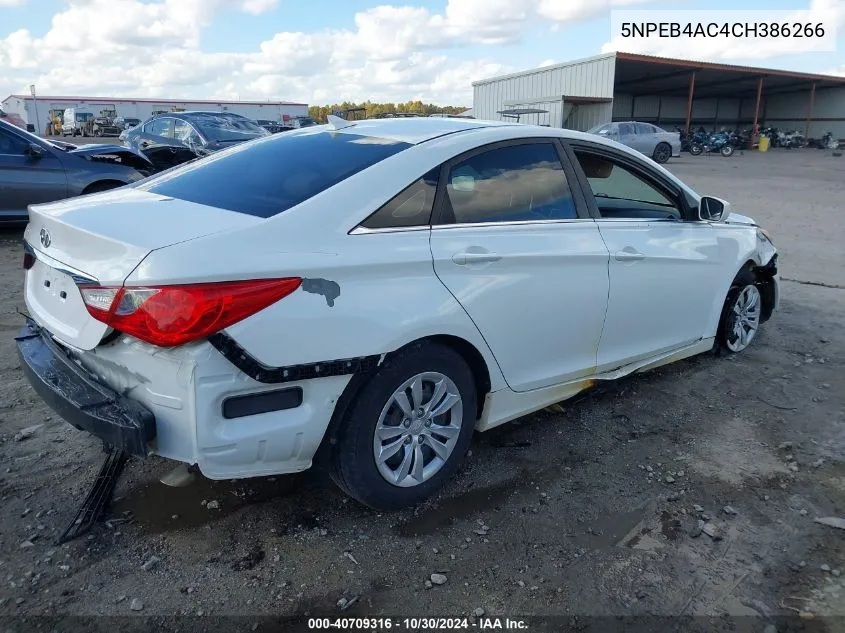 2012 Hyundai Sonata Gls VIN: 5NPEB4AC4CH386266 Lot: 40709316