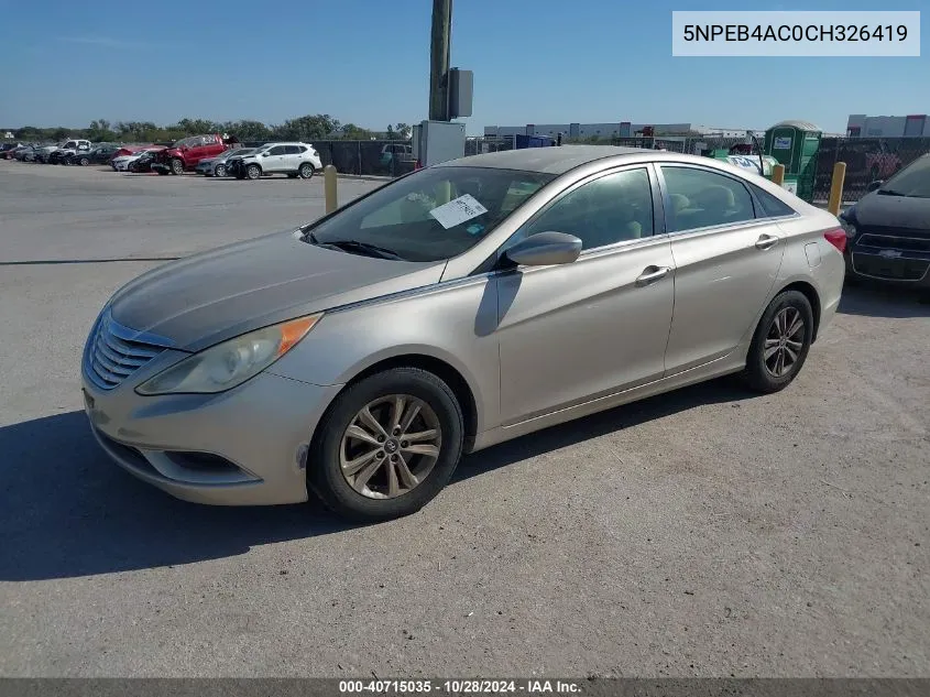 2012 Hyundai Sonata Gls VIN: 5NPEB4AC0CH326419 Lot: 40715035