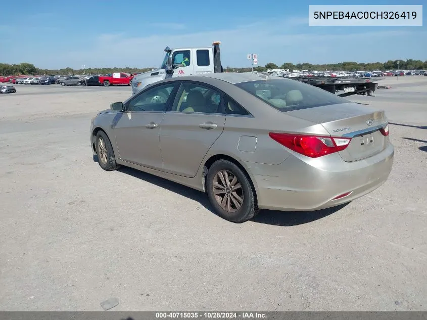 2012 Hyundai Sonata Gls VIN: 5NPEB4AC0CH326419 Lot: 40715035