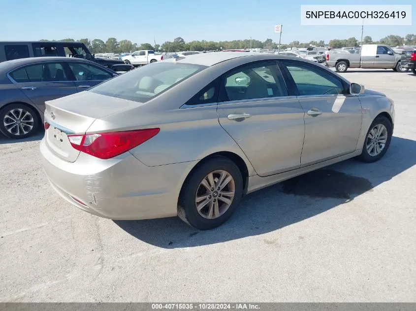 2012 Hyundai Sonata Gls VIN: 5NPEB4AC0CH326419 Lot: 40715035