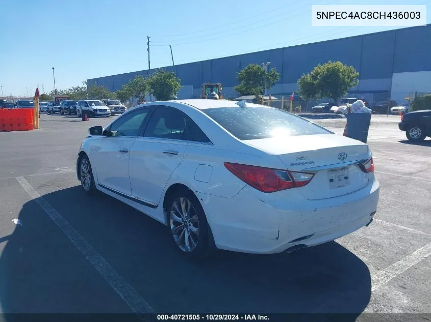 2012 Hyundai Sonata Se VIN: 5NPEC4AC8CH436003 Lot: 40721505