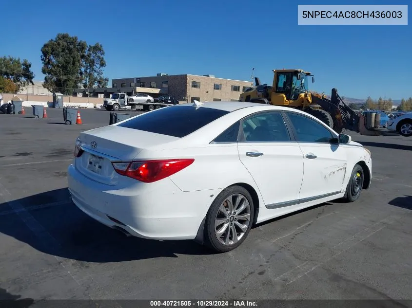 2012 Hyundai Sonata Se VIN: 5NPEC4AC8CH436003 Lot: 40721505