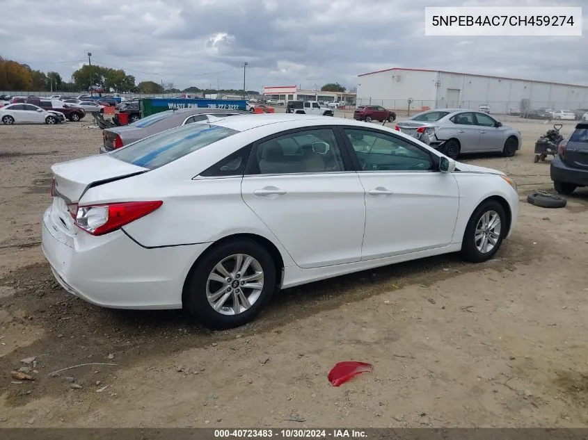 2012 Hyundai Sonata Gls VIN: 5NPEB4AC7CH459274 Lot: 40723483