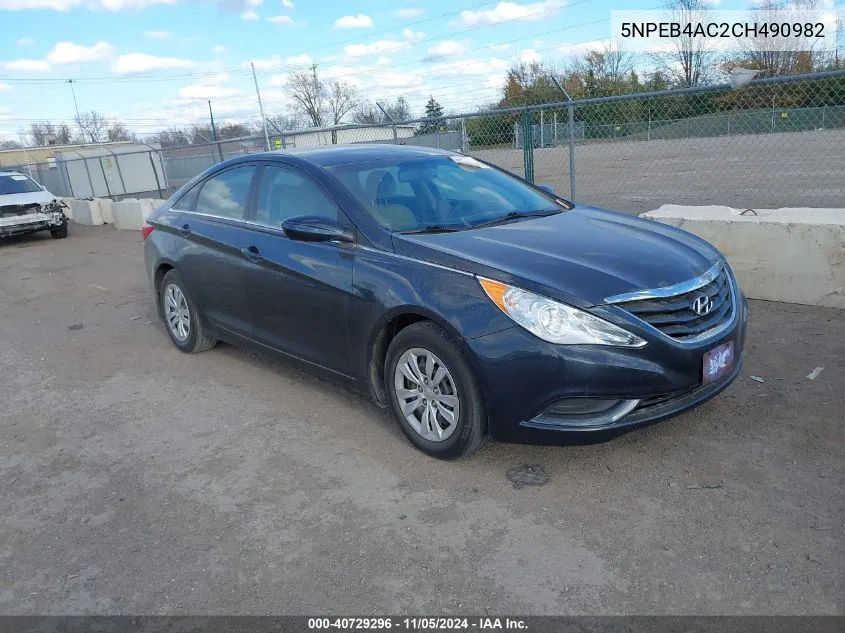 2012 Hyundai Sonata Gls VIN: 5NPEB4AC2CH490982 Lot: 40729296