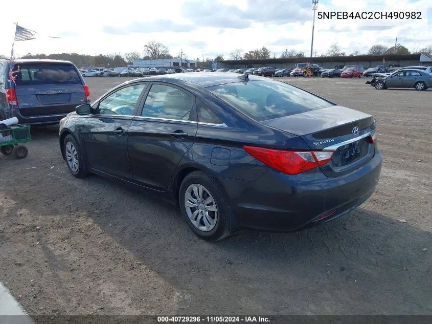 2012 Hyundai Sonata Gls VIN: 5NPEB4AC2CH490982 Lot: 40729296