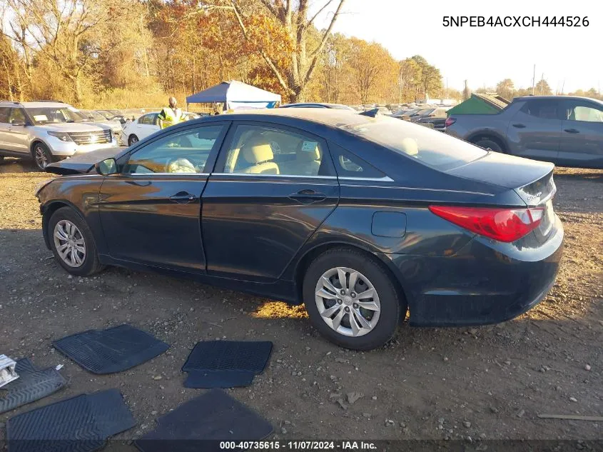 2012 Hyundai Sonata Gls VIN: 5NPEB4ACXCH444526 Lot: 40735615