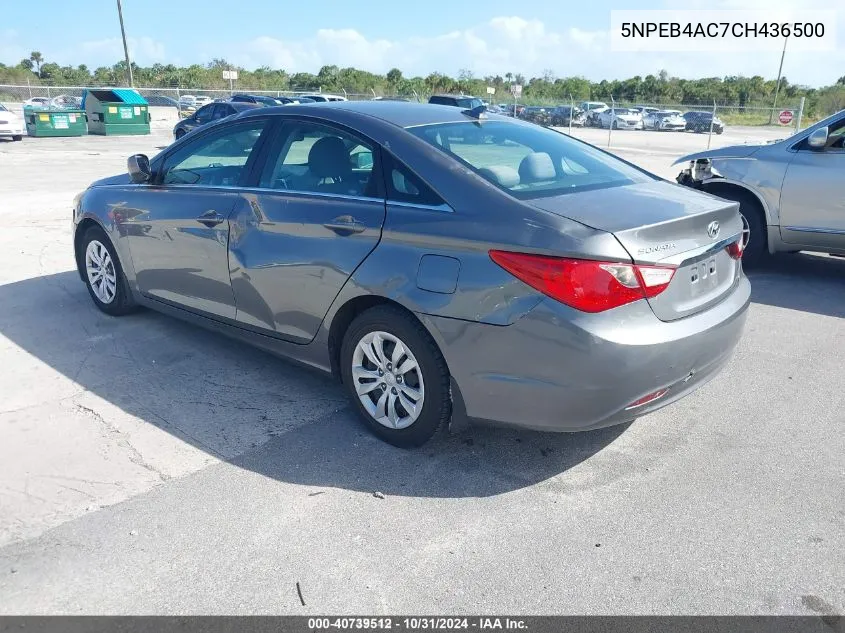 2012 Hyundai Sonata Gls VIN: 5NPEB4AC7CH436500 Lot: 40739512