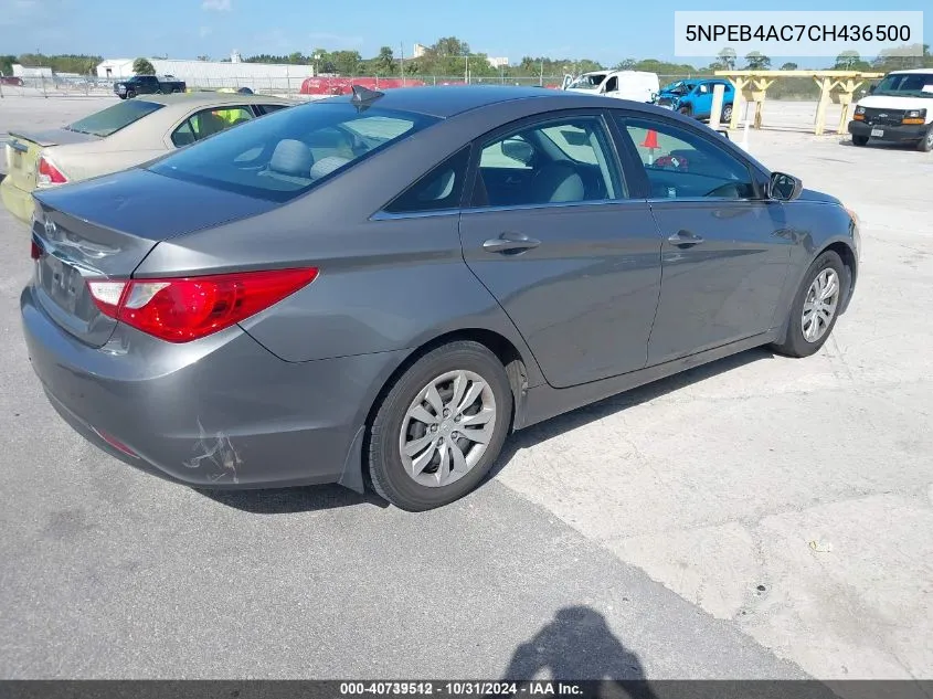 2012 Hyundai Sonata Gls VIN: 5NPEB4AC7CH436500 Lot: 40739512