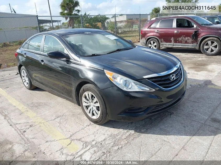 2012 Hyundai Sonata Gls VIN: 5NPEB4AC0CH311645 Lot: 40741266