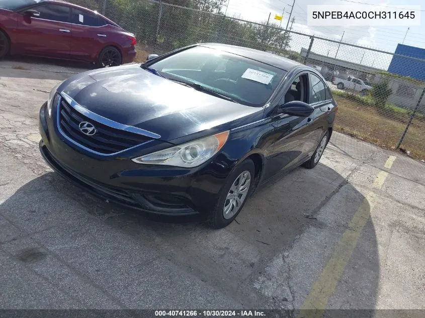 2012 Hyundai Sonata Gls VIN: 5NPEB4AC0CH311645 Lot: 40741266