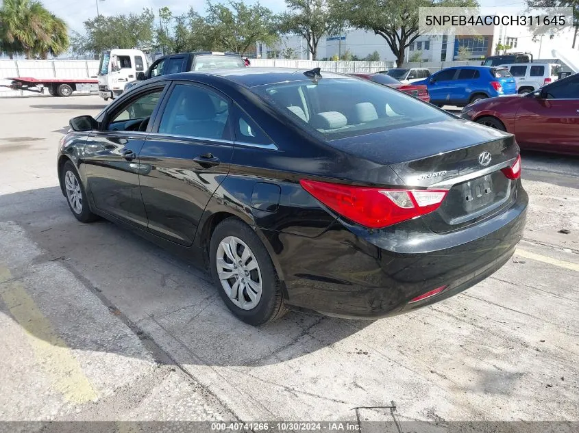 2012 Hyundai Sonata Gls VIN: 5NPEB4AC0CH311645 Lot: 40741266