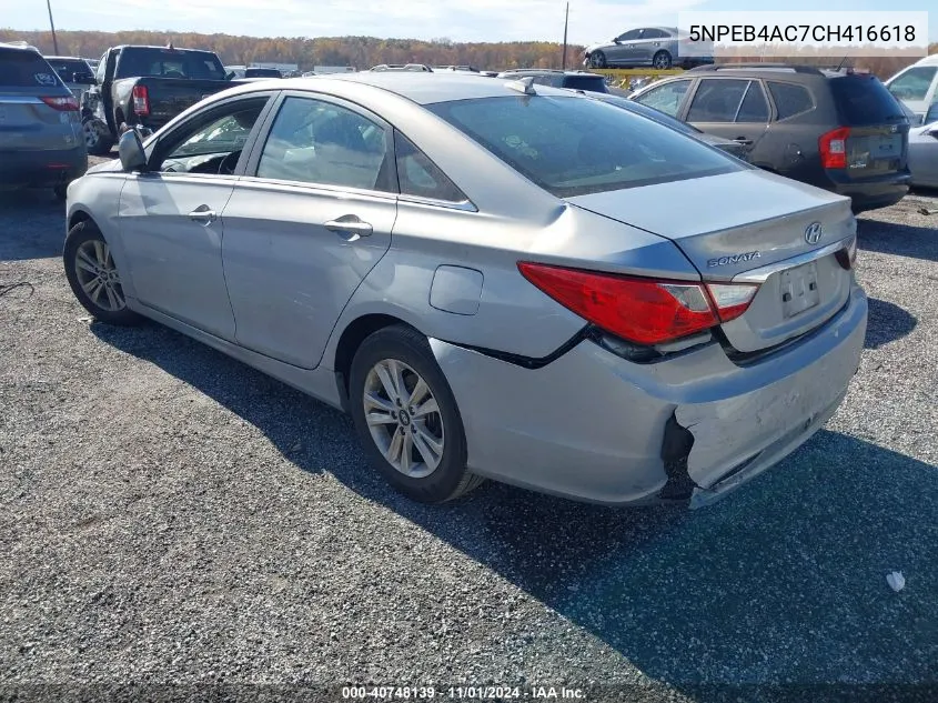 2012 Hyundai Sonata Gls VIN: 5NPEB4AC7CH416618 Lot: 40748139