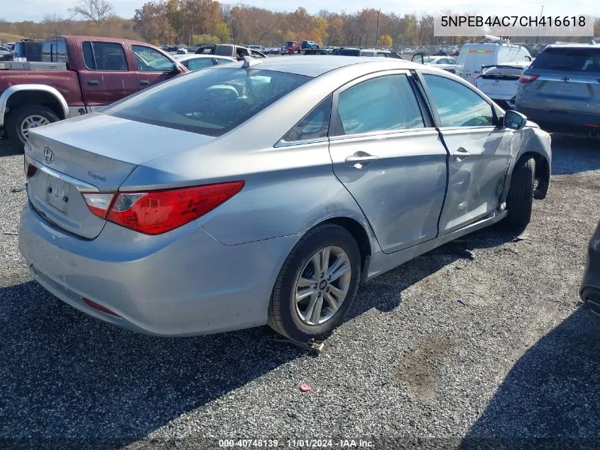 2012 Hyundai Sonata Gls VIN: 5NPEB4AC7CH416618 Lot: 40748139