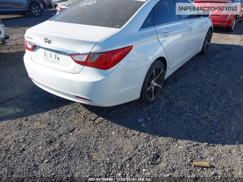 2012 Hyundai Sonata Gls VIN: 5NPEB4AC2CH503052 Lot: 40756958