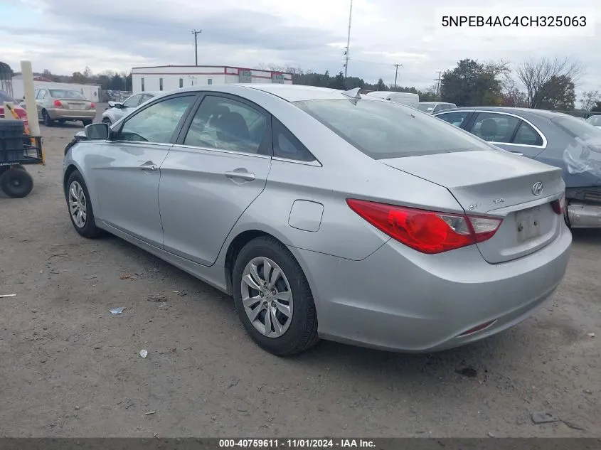 2012 Hyundai Sonata Gls VIN: 5NPEB4AC4CH325063 Lot: 40759611