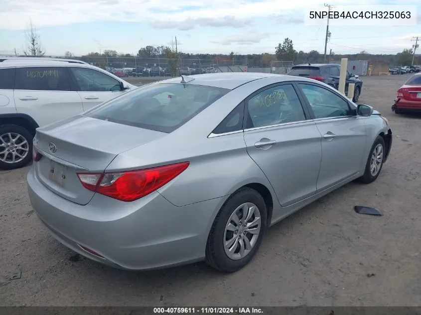 2012 Hyundai Sonata Gls VIN: 5NPEB4AC4CH325063 Lot: 40759611