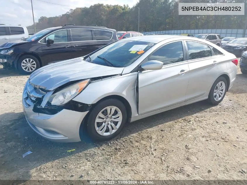 2012 Hyundai Sonata Gls VIN: 5NPEB4AC3CH480252 Lot: 40761223