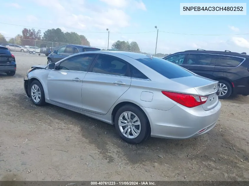 2012 Hyundai Sonata Gls VIN: 5NPEB4AC3CH480252 Lot: 40761223