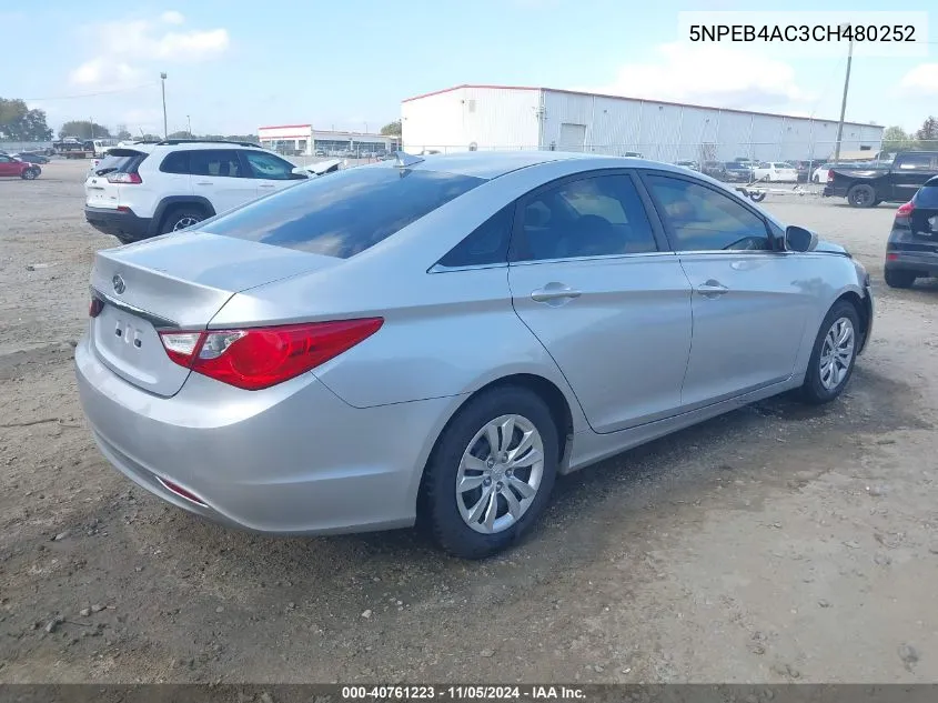 2012 Hyundai Sonata Gls VIN: 5NPEB4AC3CH480252 Lot: 40761223