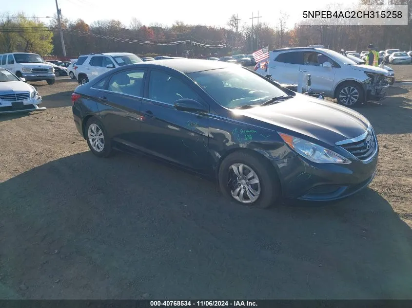 2012 Hyundai Sonata Gls VIN: 5NPEB4AC2CH315258 Lot: 40768534